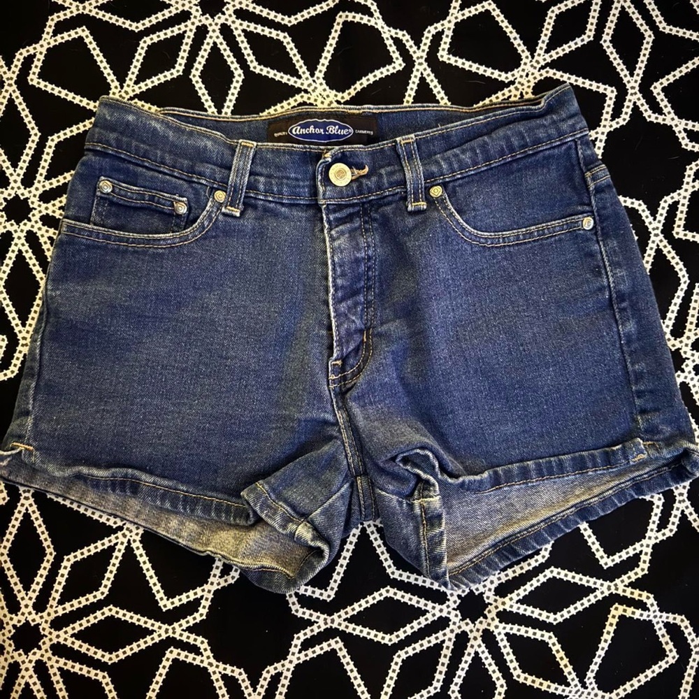 VINTAGE Sz 7 Anchor Blue Dark Wash Jean Shorts
